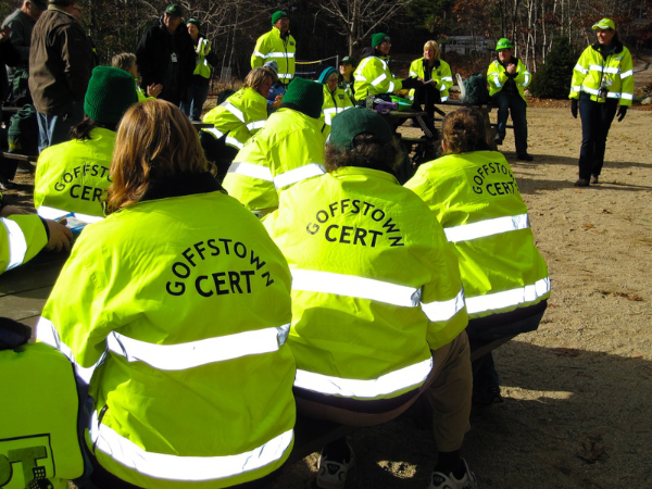 CERT members at training briefing